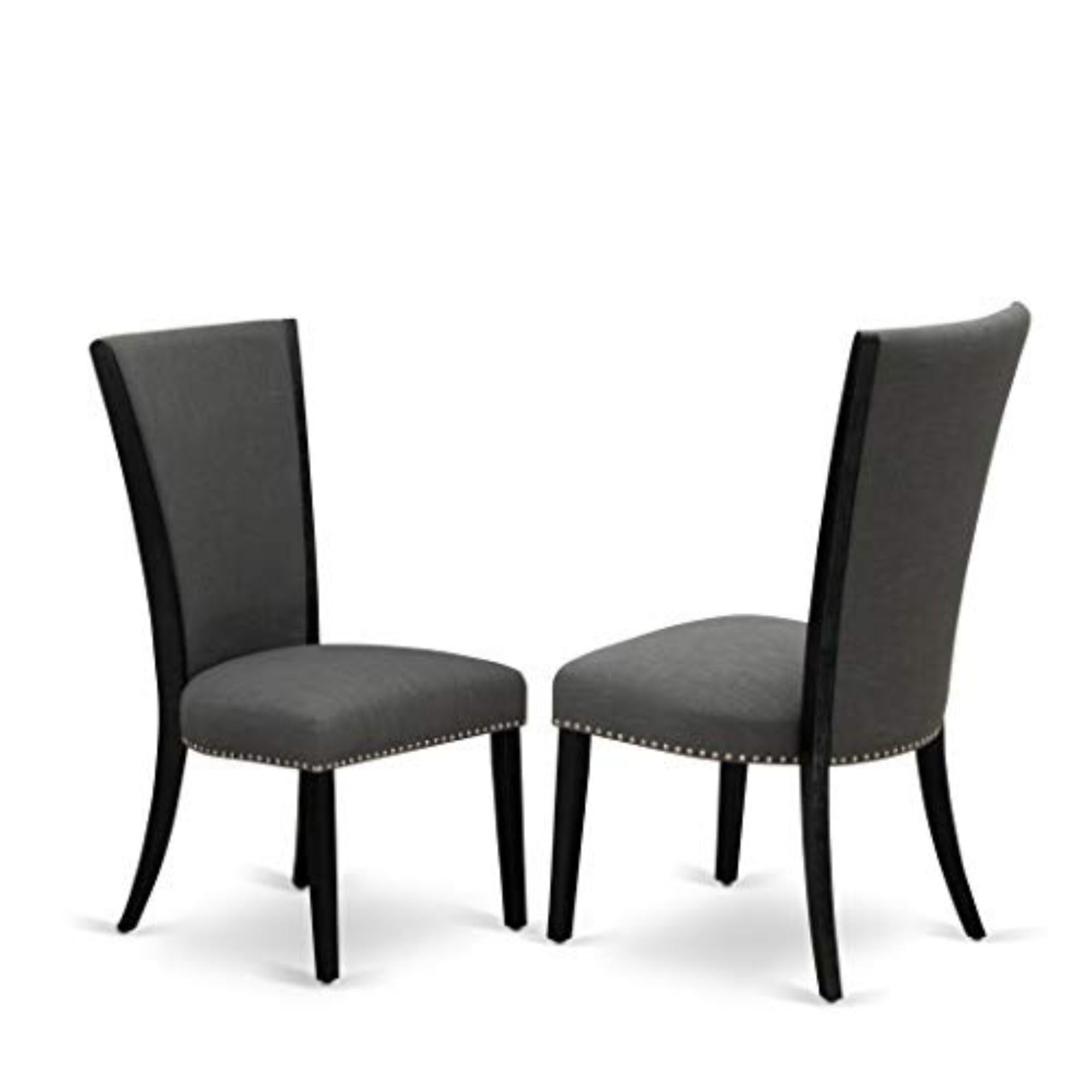 East West Furniture Vep6T50 Verona Parson Dining Chairs - Nailhead Trim Dark Gotham Linen Fabric Padded Chairs, Set Of 2, Wirebrushed Black